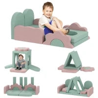 Set di 12 blocchi di schiuma per arrampicare, costruire, strisciare, tappetini da gioco interni con rivestimento in velluto, verde + rosa