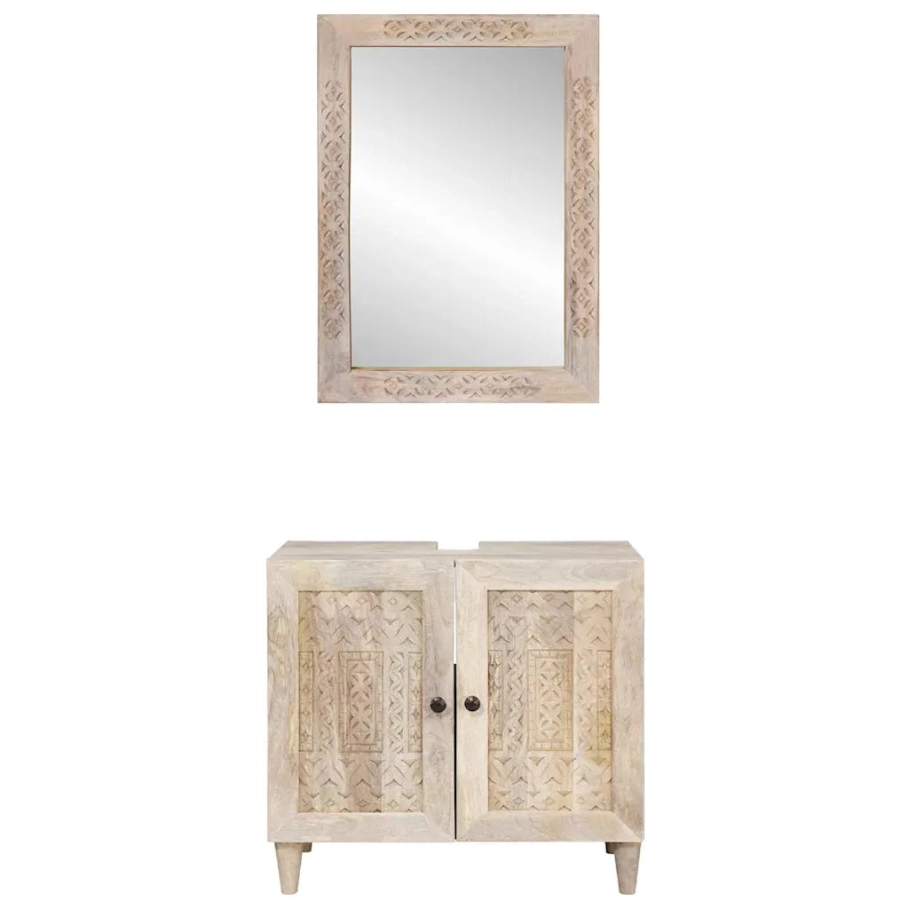Set di mobili per il bagno 2 pcs Bianco Legno multistrato
