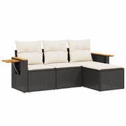 Set Divani da Giardino 4 pz | Set Salotto da Giardino con Cuscini Nero in Polyrattan