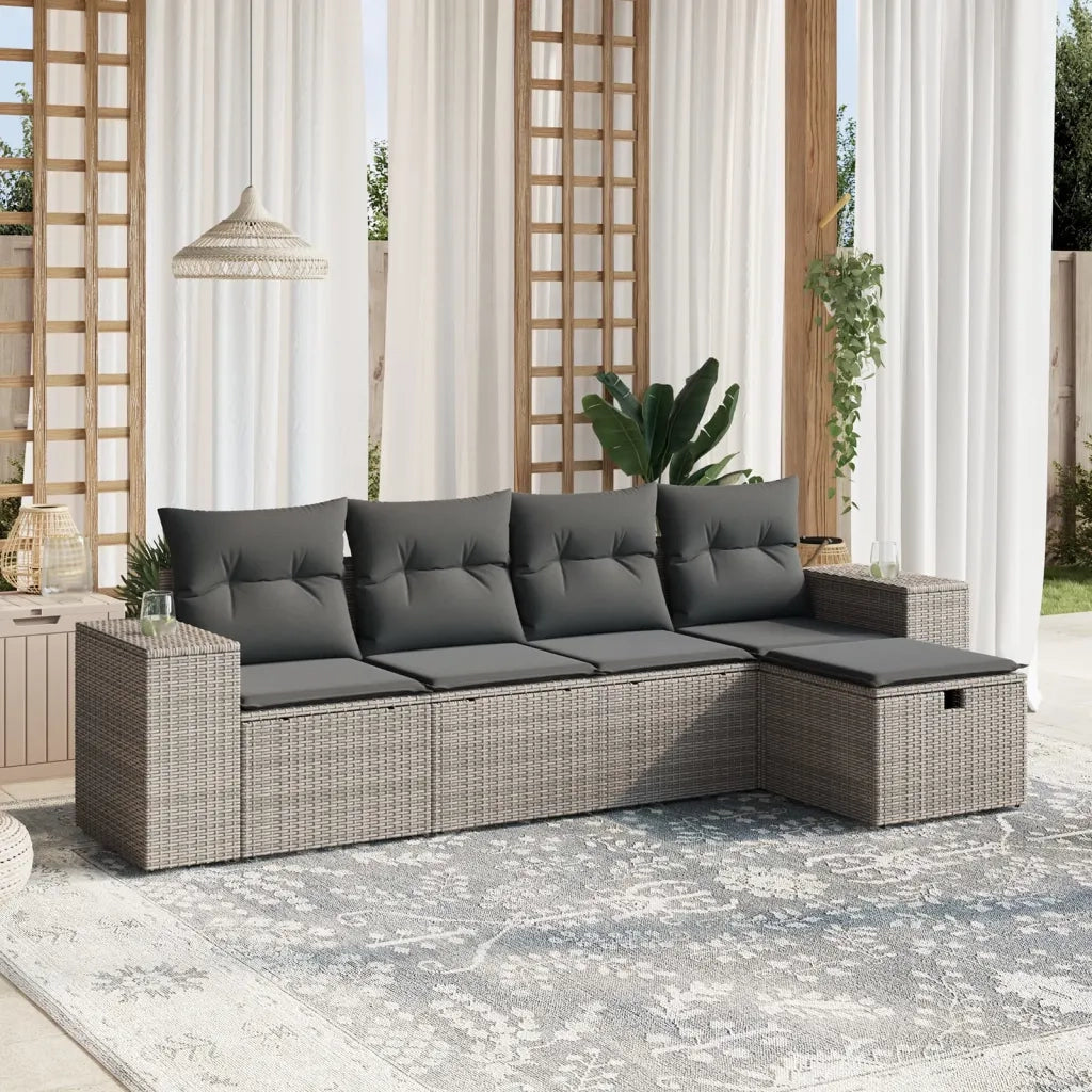 Set Divano da Giardino 5 pz | Set Salotto da Giardino con Cuscini Grigio in Polyrattan