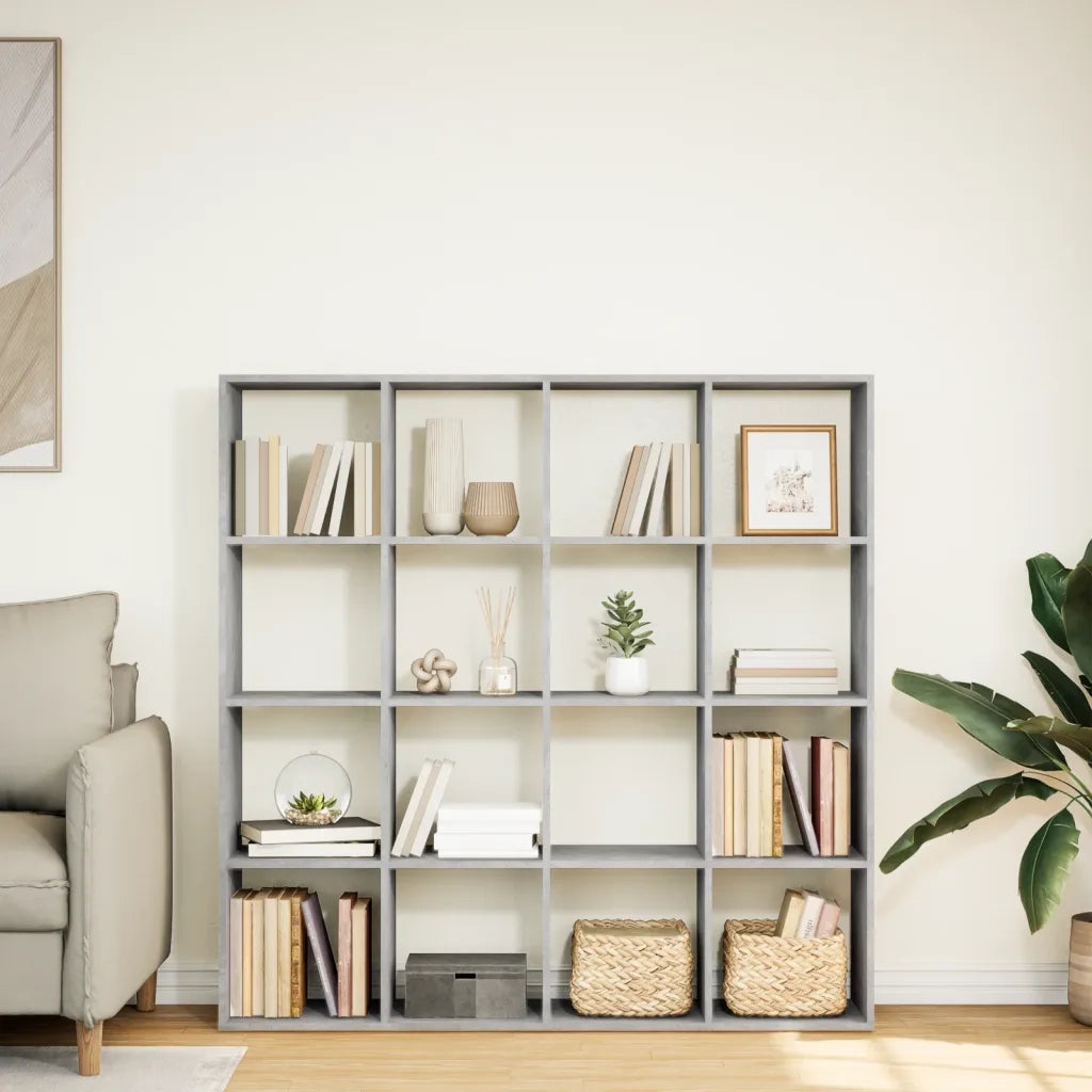 Libreria-Scaffale per Libri-Mobile di Stoccaggio Grigio Cemento 137,5x29x137,5 cm in Legno Multistrato