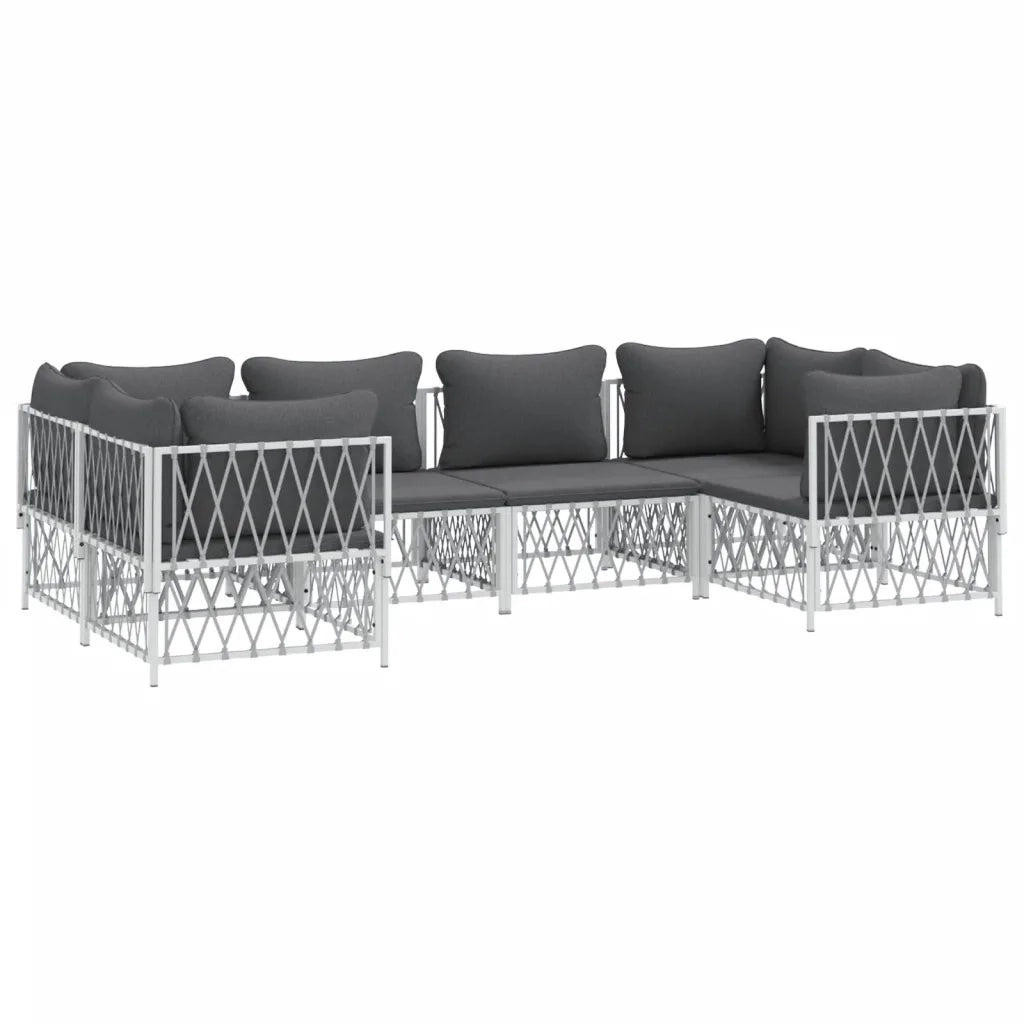 Set Salotto da Giardino 6 pz con Cuscini in Acciaio Bianco 3186918