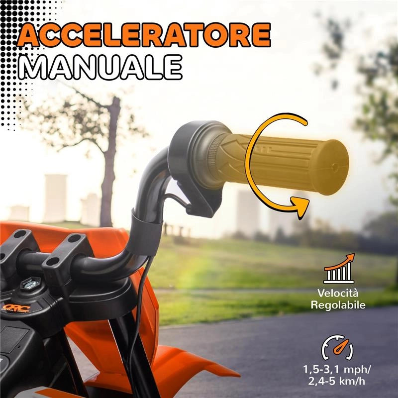 MOTO ELETTRICA PER BAMBINI CON ROTELLE RIMOVIBILI, SOSPENSIONI, SUONI E INDICATORE DI CARICA, ARANCIONE