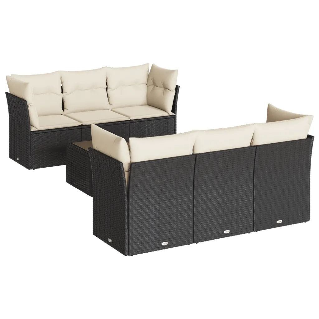 Set Divani da Giardino con Cuscini 7pz Nero Polyrattan