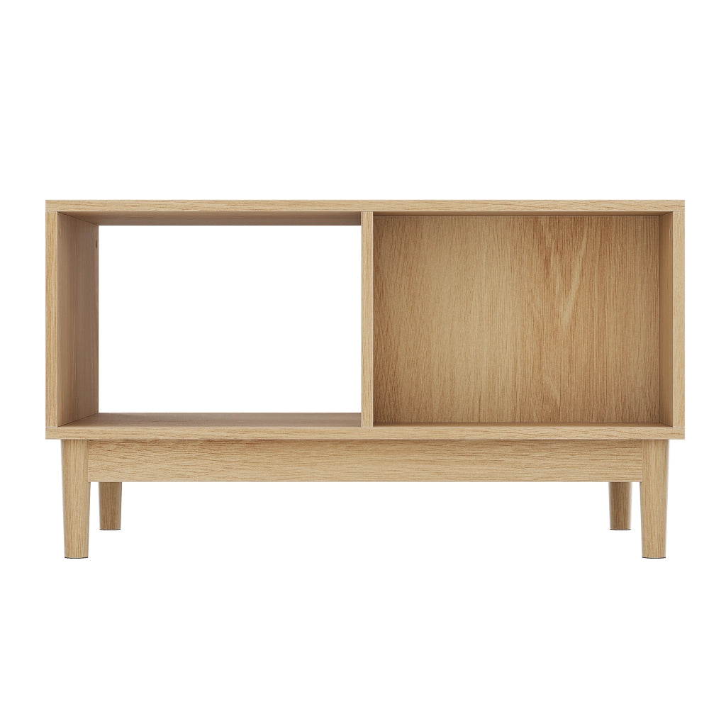 Tavolino da salotto con 1 cassetto; vani a giorno e struttura a doghe; gambe in legno massello; rovere; 80 × 50 × 45 cm