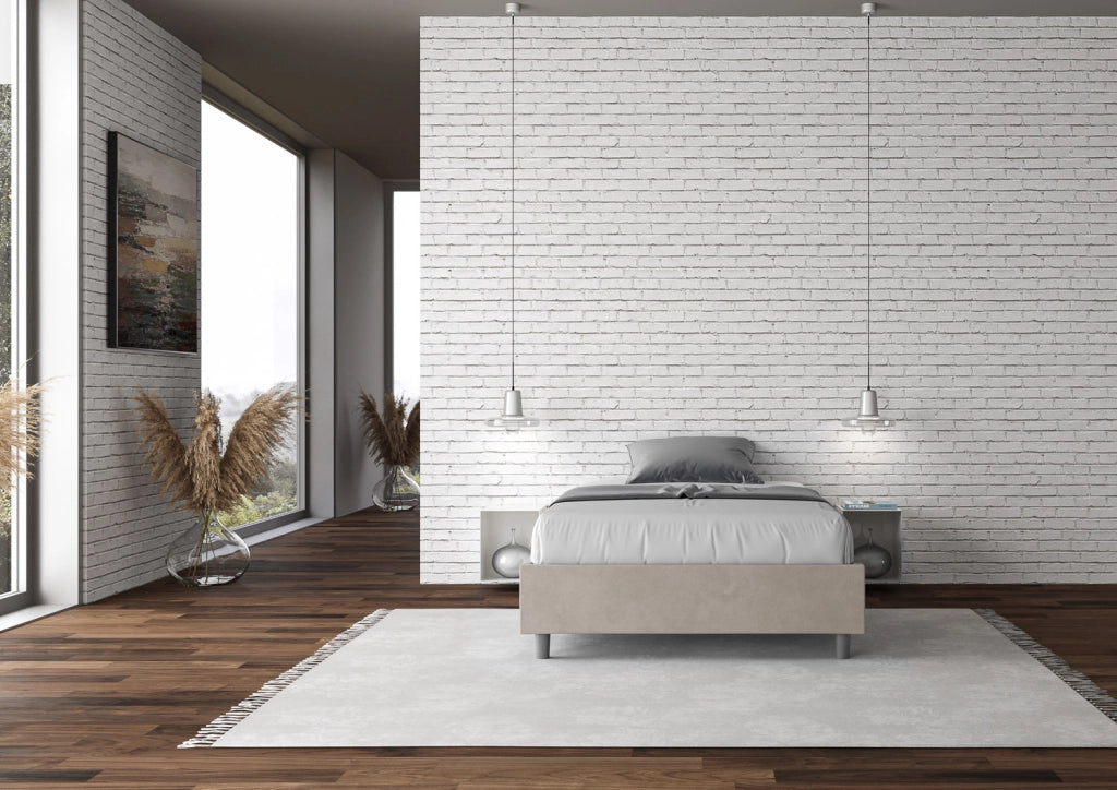 BS COM Letto una piazza e mezza senza rete imbottito 110x210 microfibra sabbia