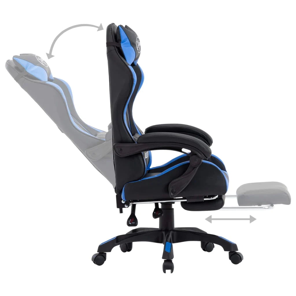 Poltrona sedia girevole per ufficio computer studio videogiochi con poggiapiedi e similpelle blu 02_0024217