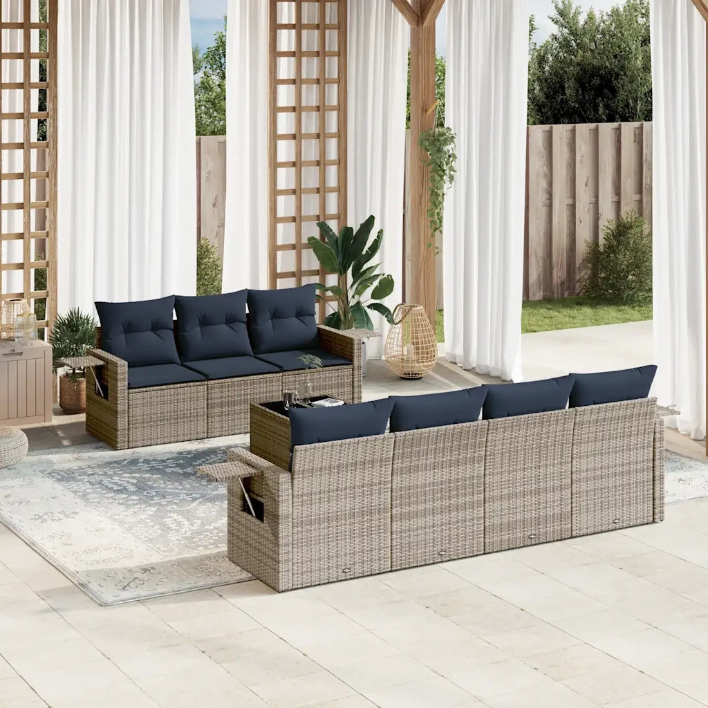 Set Divani da Giardino 8 pz con Cuscini Grigio in Polyrattan 3219930