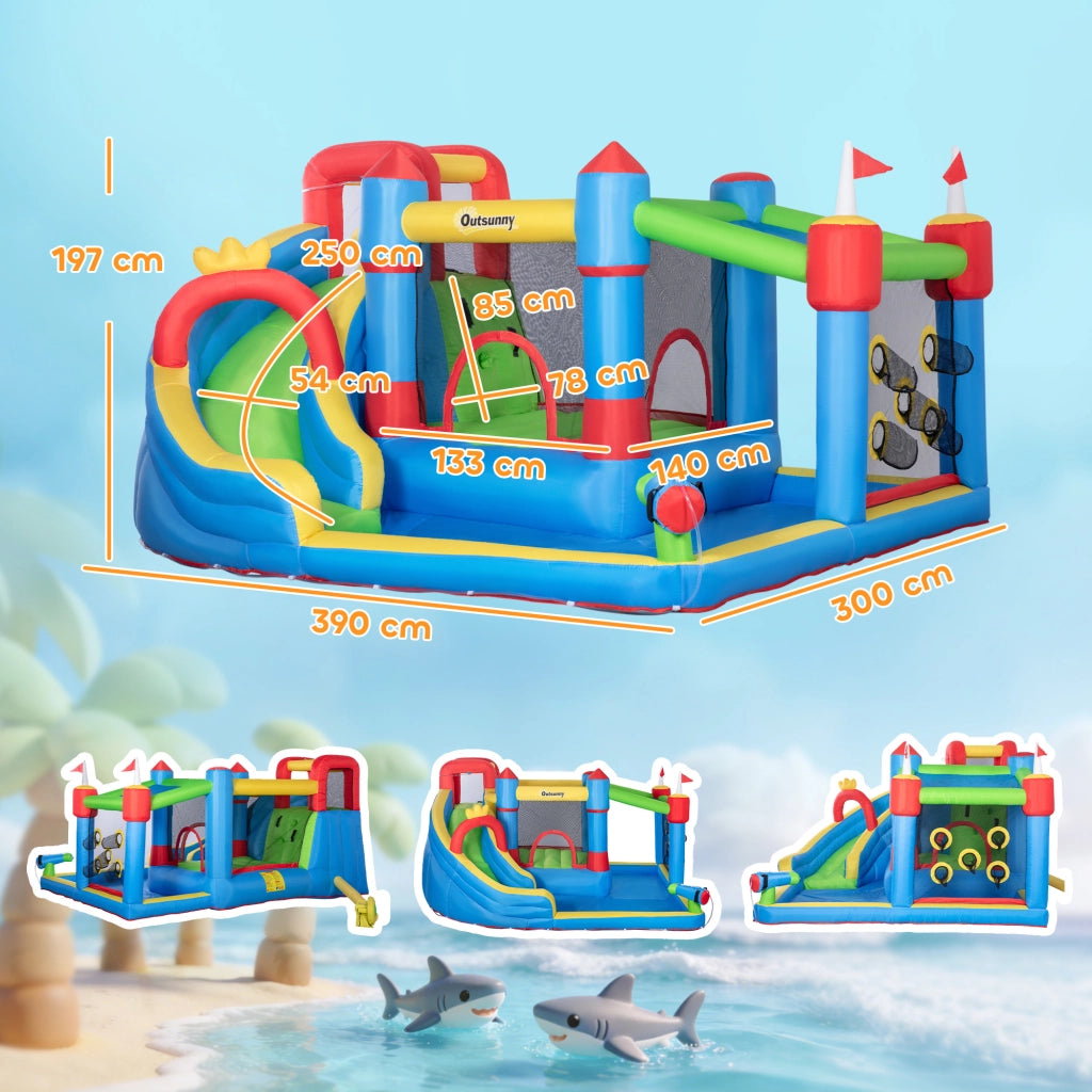 Castello Gonfiabile per Bambini con Scivolo, Trampolino e Piscina, 390x300x197cm