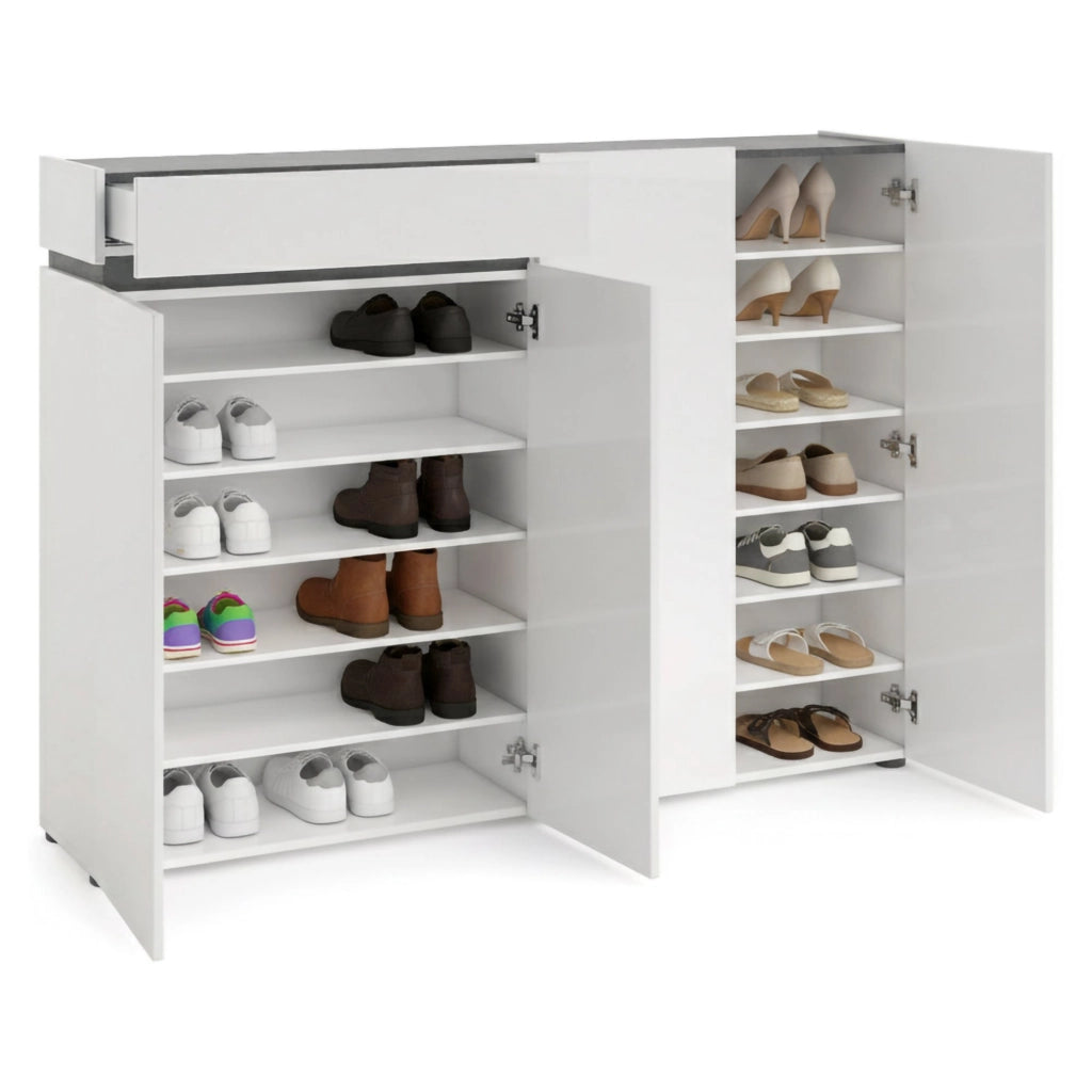 Mobile Portascarpe Speranza, Scarpiera 10 Ripiani Made in Italy, 160x34x115h cm Bianco Lucido