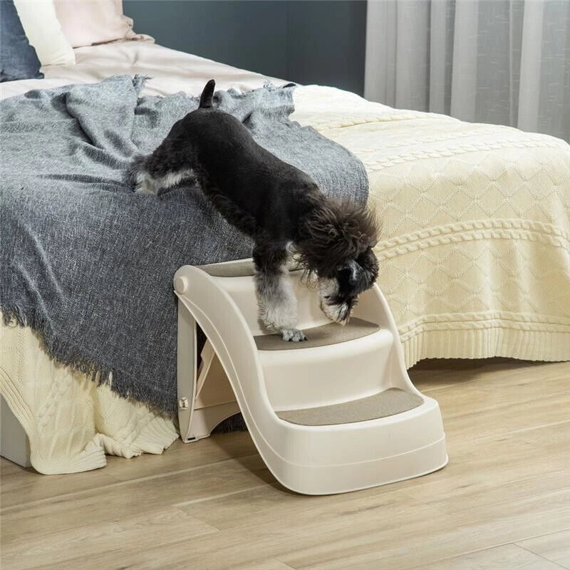 SCALETTA PER CANI E GATTI PIEGHEVOLE CON 3 GRADINI ANTISCIVOLO IN PP, 49X38X38 CM, BEIGE
