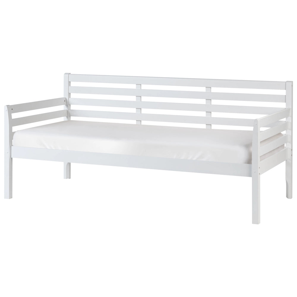 Divano letto in legno di gomma bianca, misura singola 90 x 200 cm con rete a doghe in stile moderno