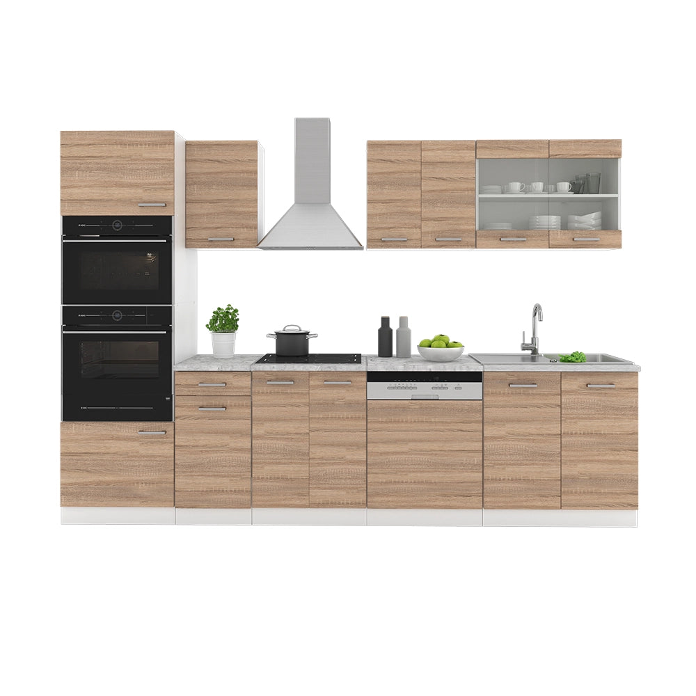 Vicco Cucina componibile Sonoma/Bianco 300 cm con armadio alto, PL Antracite