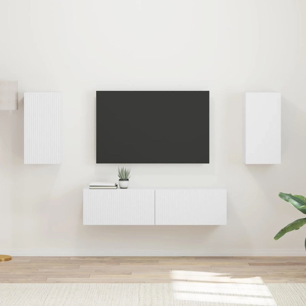 Set mobile TV 4 pz-Credenza per TV Bianco Legno multistrato 137370