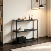 CONSOLA ingresso 100x30x87 cm nera in acciaio e pannello truciolare