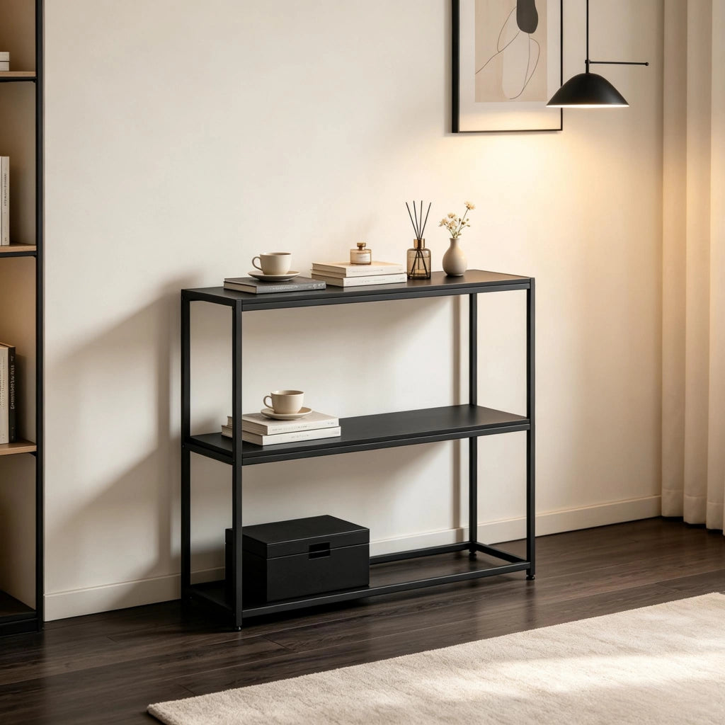 CONSOLA ingresso 100x30x87 cm nera in acciaio e pannello truciolare