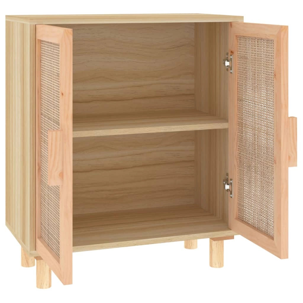 Buffet credenza cassettiera armadio mobile contenitore organizer per cucina soggiorno salotto 60 x 30 x 70 cm legno massello di pino e rattan marrone naturale 02_0035718