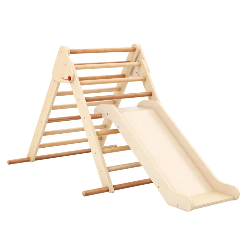 Set triangolo Pikler scalatore da interno 103 x 89 x 81 cm con scivolo sicuro e pieghevole in stile naturale in legno di faggio 20_0012024