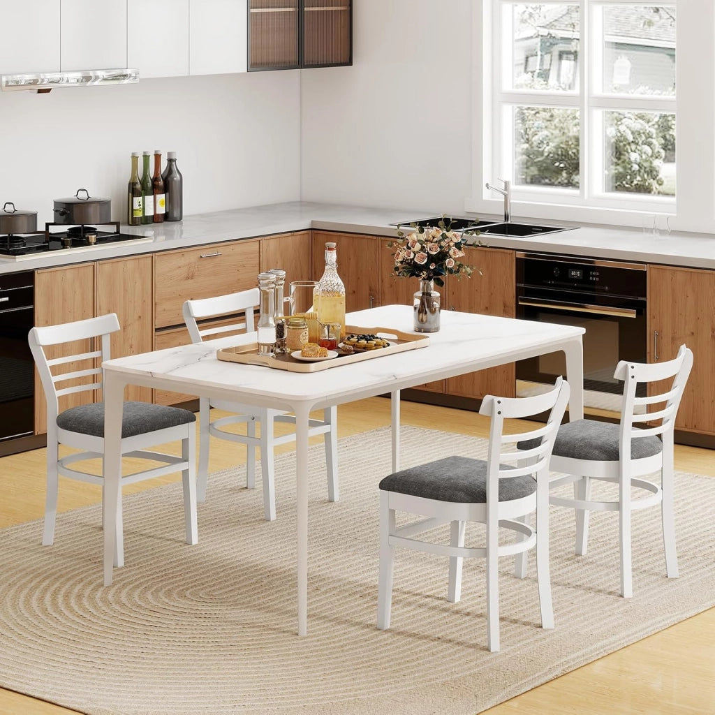 Set di 2 Sedie da Pranzo, Sedie da Cucina Senza Braccioli Rivestite in Finta Pelle con Gambe in Legno di Gomma, Seduta Imbottita e Schienale Curvo, per Soggiorno e Ristorante (Bianco)