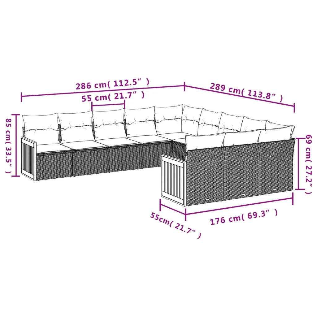 Set Divani da Giardino 11 pz con Cuscini in Polyrattan Grigio 3260513