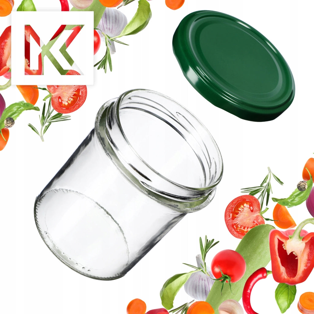 Barattoli di vetro KADAX Avila 350 ml 50 pezzi 82 mm + coperchi verdi