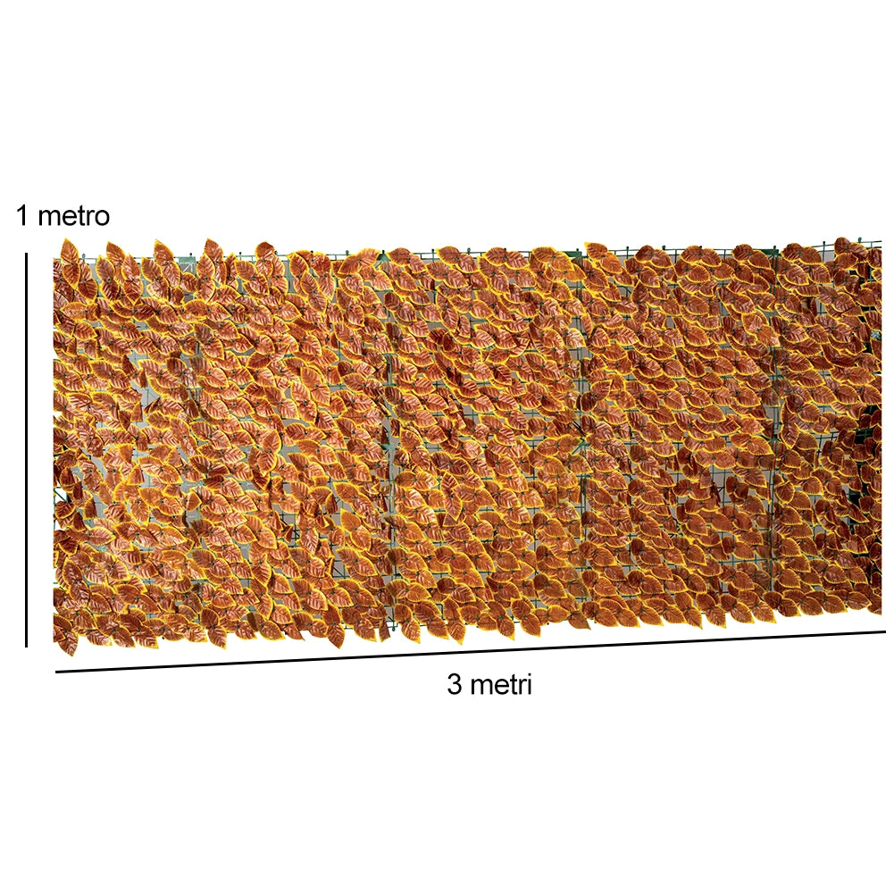 Siepe Artificiale Sintetica 1 x 3 metri Rotolo Anticaduta Rete Foglie Autunnali