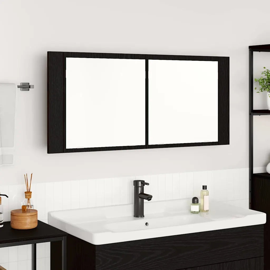 Mobile da Bagno | Armadio Specchio LED con porta Rovere Nero 100 x 12 x 45 cm