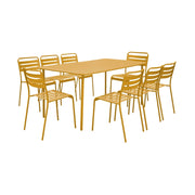 Set tavolo da giardino in acciaio con 8 sedie, 160cm, ocra
