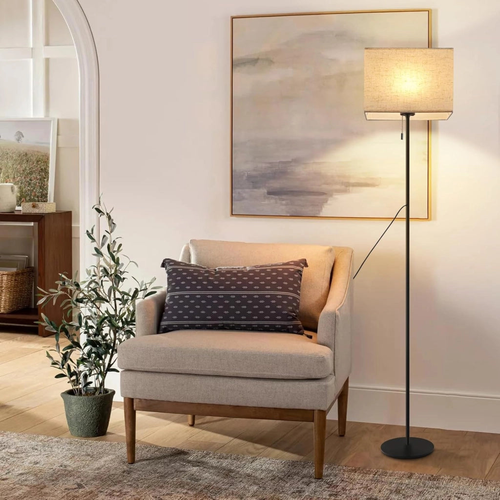 ZMH Lampada da terra LED retrò paralume tessuto dimmerabile interruttore cavo per soggiorno