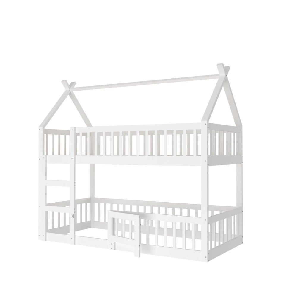 Letto a castello bambini 90x200 cm bianco con scala