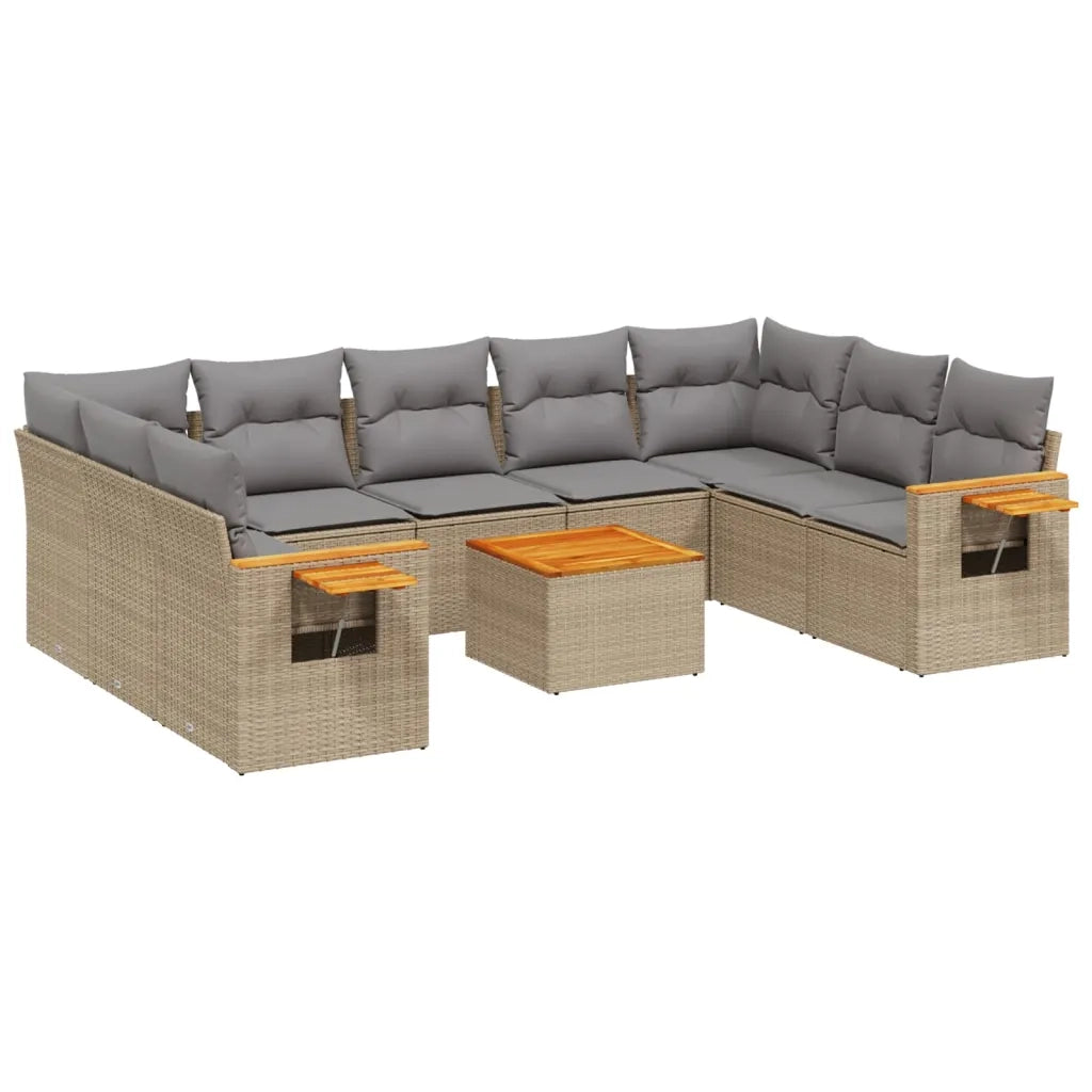 Set Divano da Giardino 10 pz con Cuscini Beige in Polyrattan 3227123