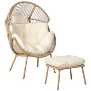 Poltrona da giardino in rattan naturale con poggiapiedi in cotone cuscini per lo schienale del sedile bianco sporco per interni ed esterni
