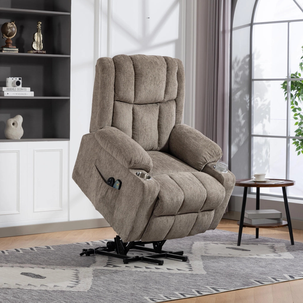 Poltrona Relax Elettrica Reclinabile con Massaggio, Alzapersona e Poggiapiedi ¨C MINIMAL ¨C Marrone Chiaro