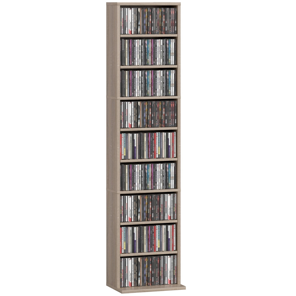 Libreria per CD e DVD ¨C zephmum ¨C 9 compartimenti, 6 ripiani regolabili, 33x24x140 cm, legno naturale