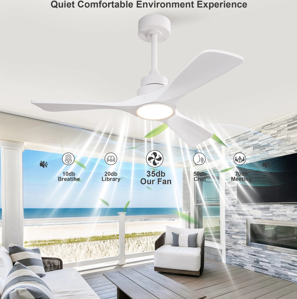 Ventilatore da soffitto 42" con luce LED; 6 velocità; motore DC reversibile; bianco