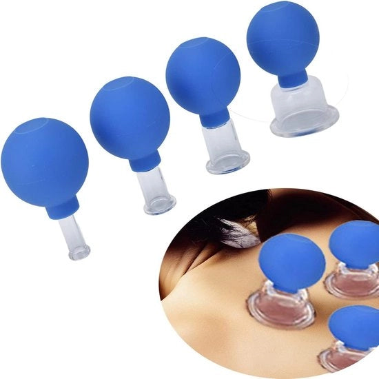 Set di Terapia con Cuppelle di Vetro a Silicio per Cupping per il Viso e il Corpo (blu)