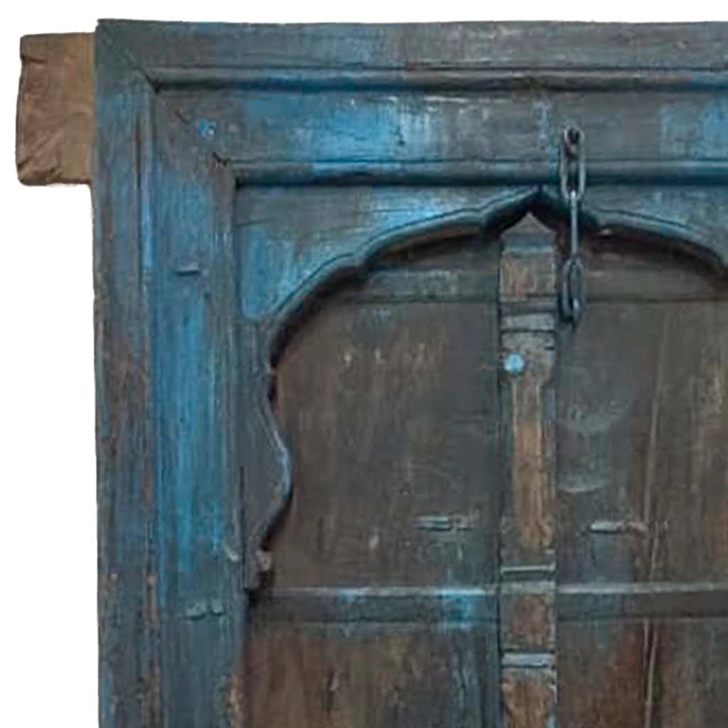 Finestra in legno con finitura artigianale blu, 104x112x155h cm