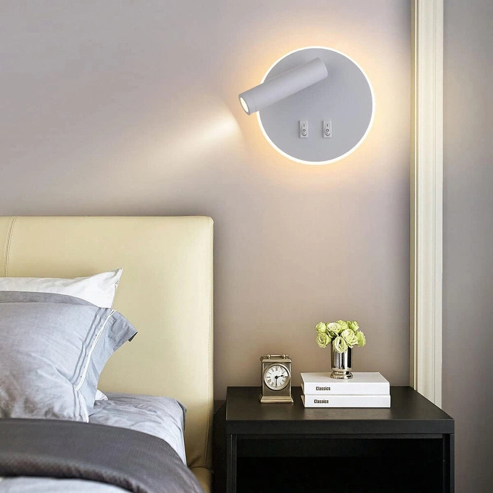 Trade Shop - Applique Led Orientabile Da Parete Doppia Fonte Luminosa 8 Watt Luce Calda 3000k Mr-01 - Bianco
