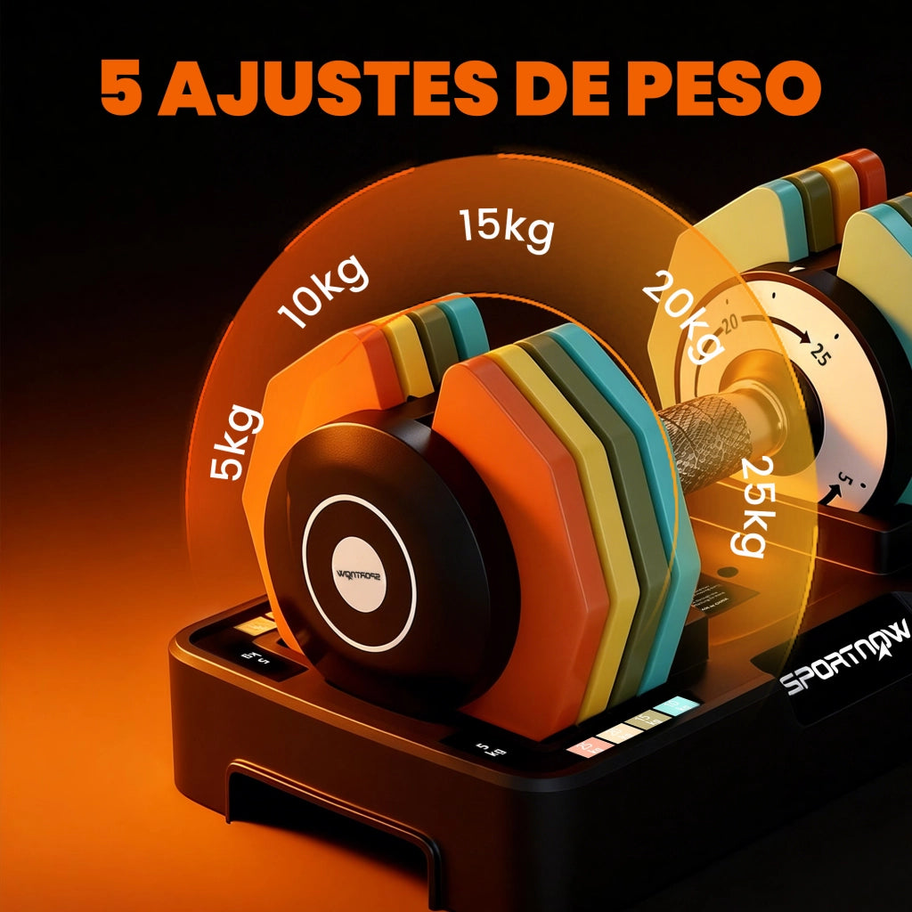 Set manubri regolabile 5 in 1 5-25 kg con base contenitore e manico antiscivolo ¨C zephmum ¨C multicolore