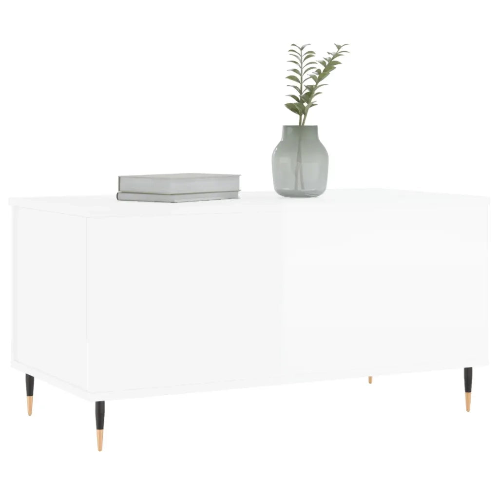 Tavolino Salotto Bianco Lucido 90x44,5x45 cm Legno Multistrato 830966