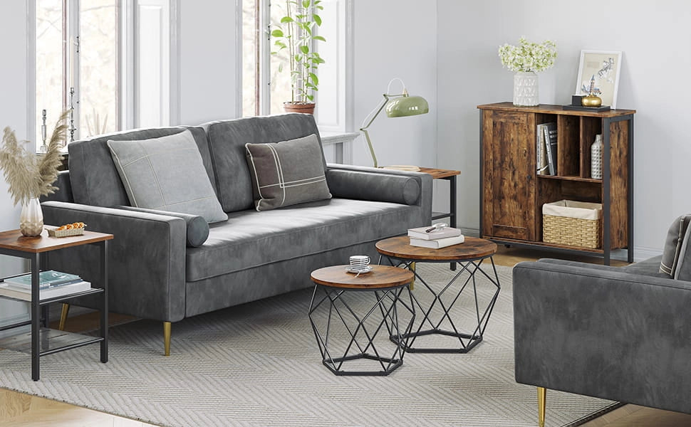Tavolini da caffè Valora Rustic Brown Set di 2 con struttura in acciaio | stile loft