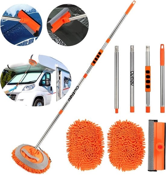 Spazzola a Mano per Auto 3 in 1 con Penna di Microfibra Chenille Estensione per Auto Camion RV Totale 2 Pezzi Testa di Asciugamano e 1 Pcs Spugna per Asciugare a Secco