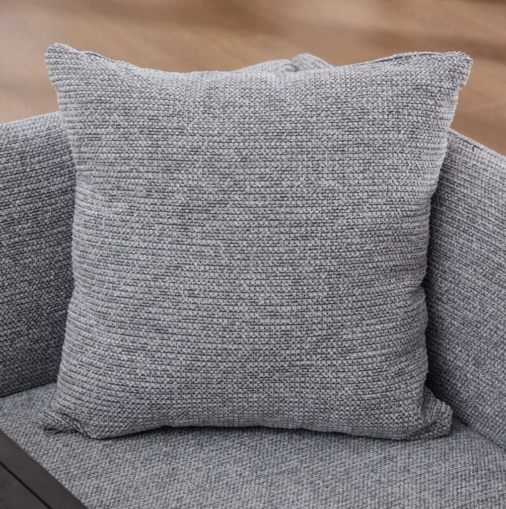 Poltrona relax in chenille grigia con tavolino laterale e tasche