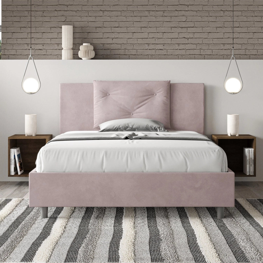 Letto matrimoniale francese senza rete imbottito 140x190 microfibra sabbia Appia