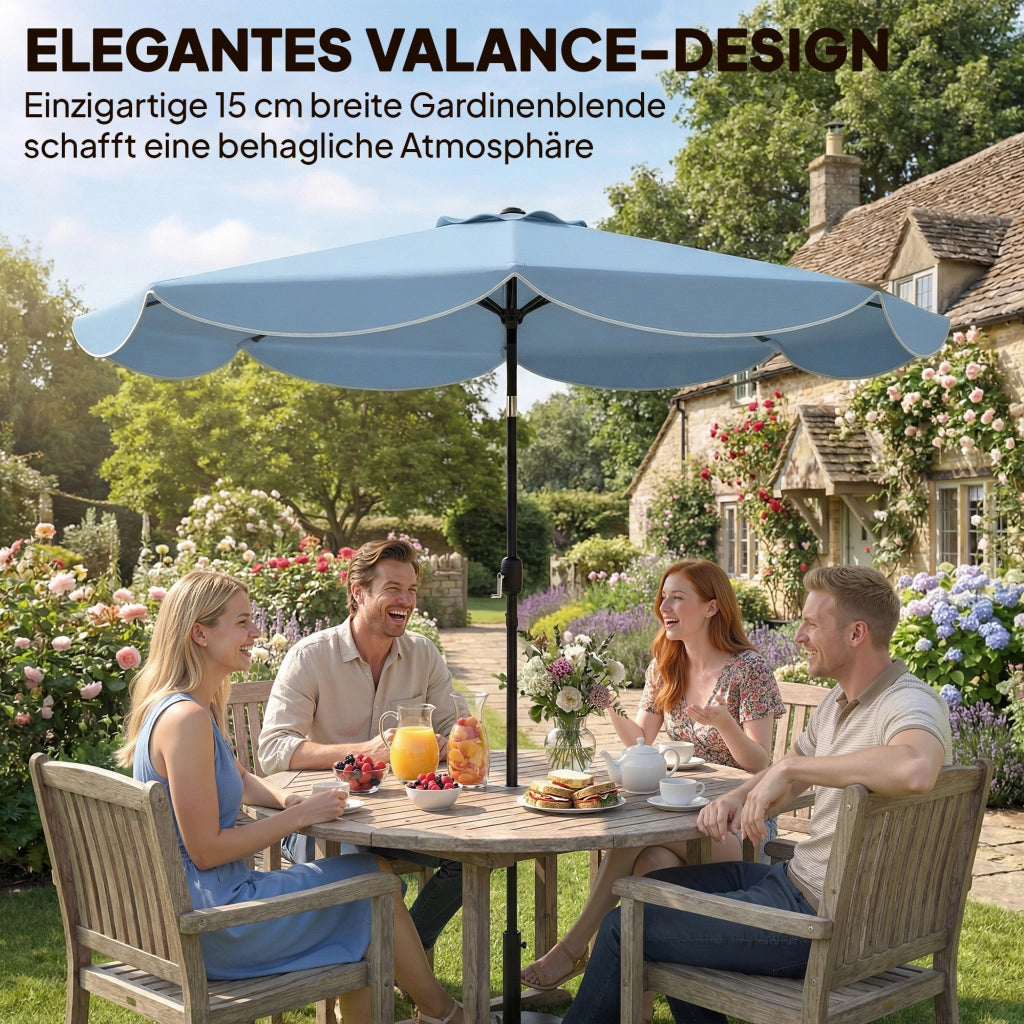 Ombrello balcone tondo parasole Ombrello da spiaggia con manovella inclinata a 3 pieghe 8 montanti ?265 x 235H cm Blu cielo