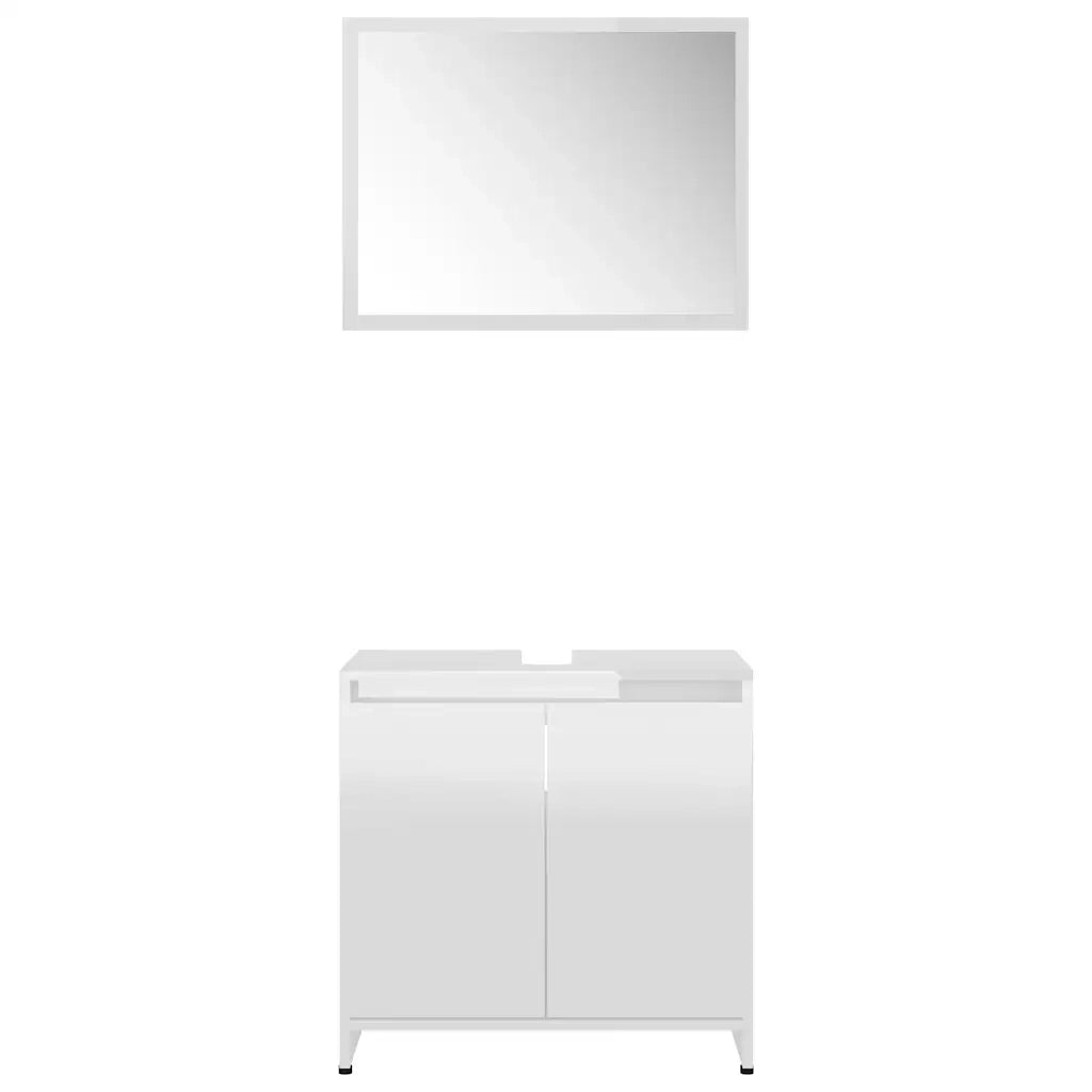 Set di mobili da bagno bianco lucido 60 x 33 x 61 cm con specchio elegante design raffinato in legno composito bianco 02_0047734