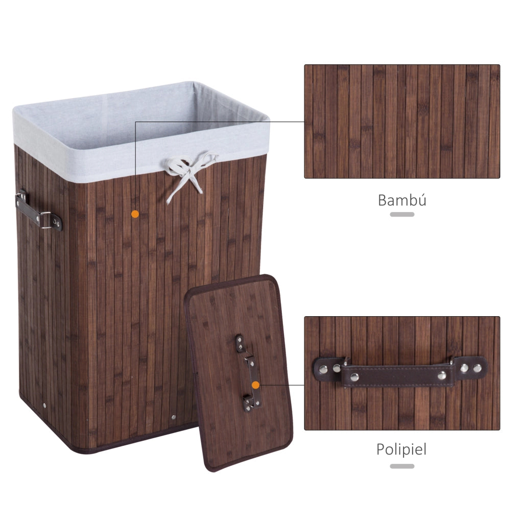 Cestino per Biancheria Pieghevole con Coperchio ¨C zephmum ¨C 40x30x60 cm Marrone