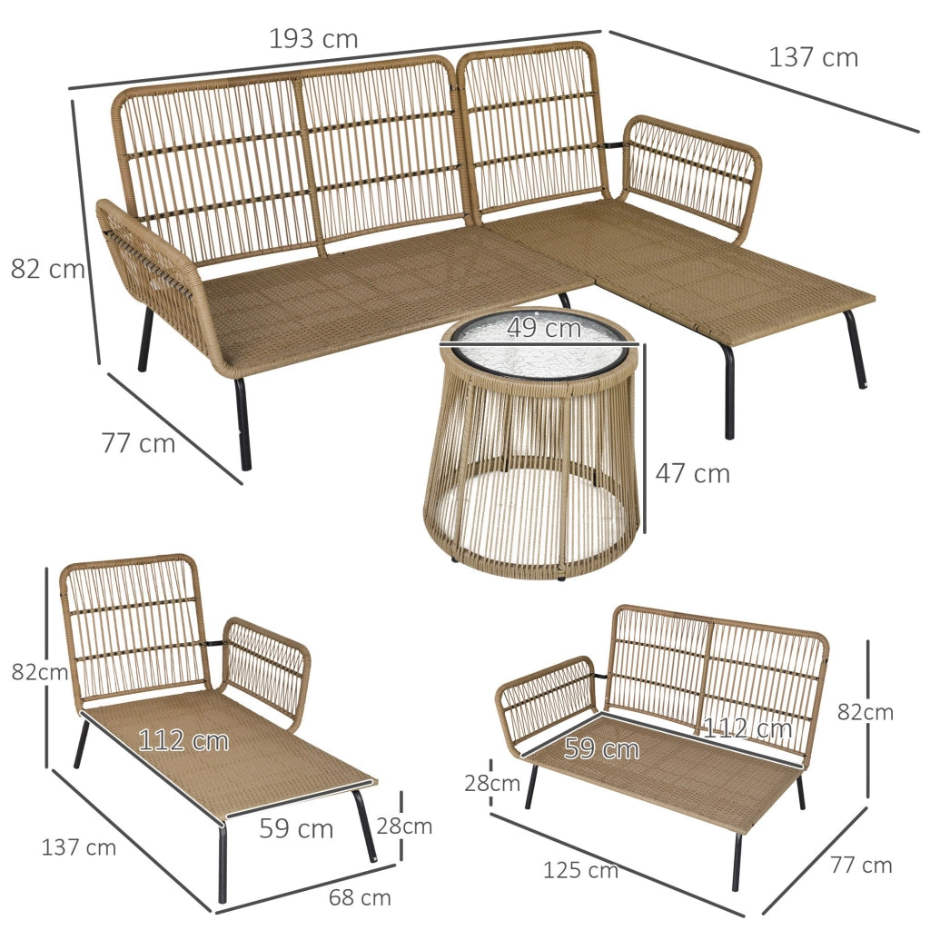 Set divano angolare da giardino in polyrattan con tavolino e cuscini ¨C zephmum ¨C crema