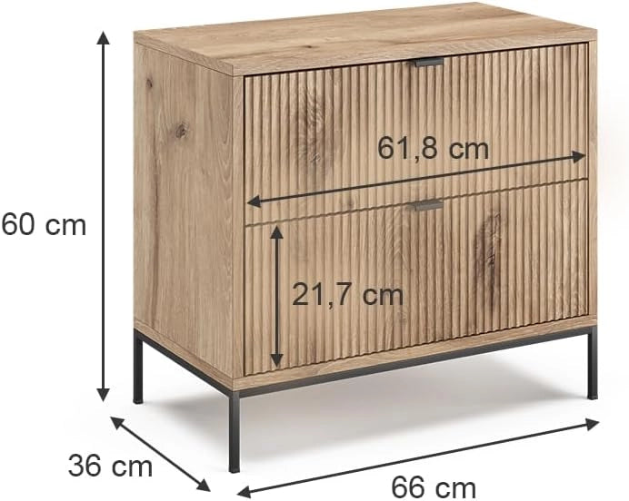 Comodino camera da letto Eliza, Quercia vichinga, Set di 2, combinabile per l'uso come tavolino laterale o comodino
