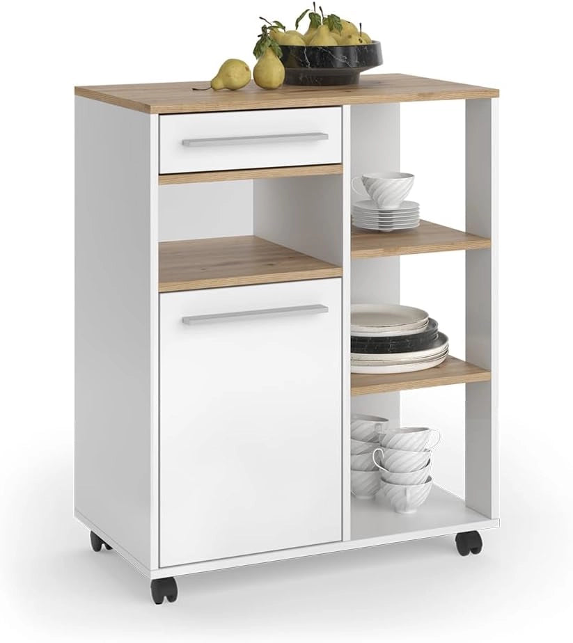 Buffet da cucina Pure, Bianco/Rovere artigianale, 72.2 x 41.9 cm, con ripiani regolabili in altezza per un utilizzo flessibile